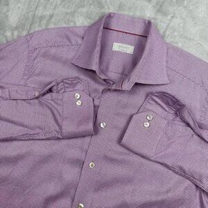 ETON Contemporary Fit Purple Micro Check Dress Shirt Sz 41/16 Sweden Biz Casual